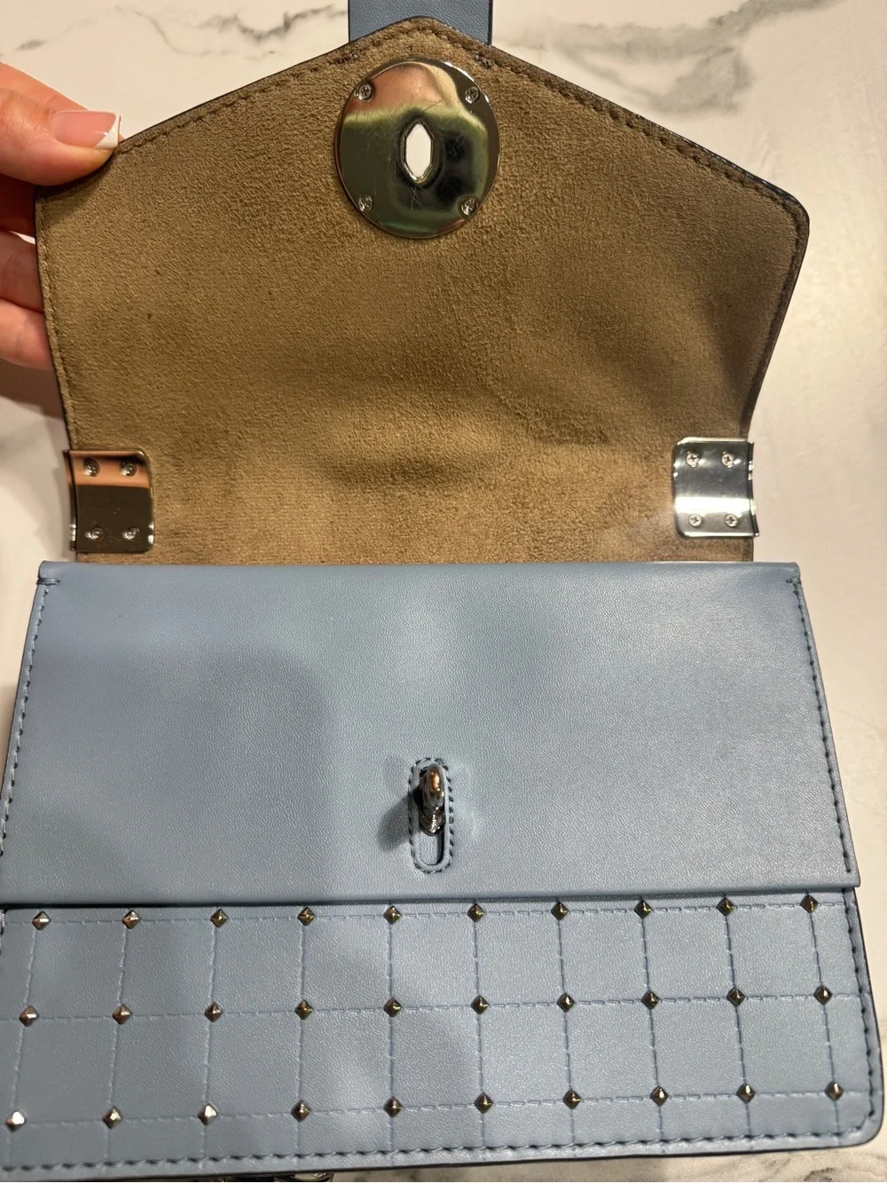 Michael Kors Light Blue Quilted Shoulder Bag with Silver Hardware